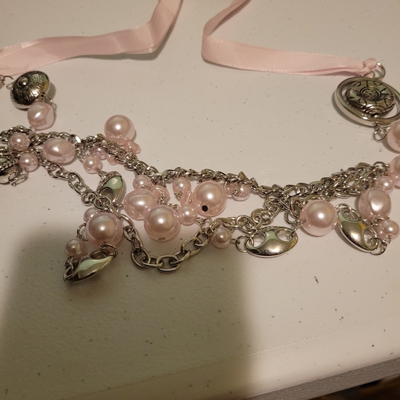 All the trimmings pink necklace with fish hook earrings